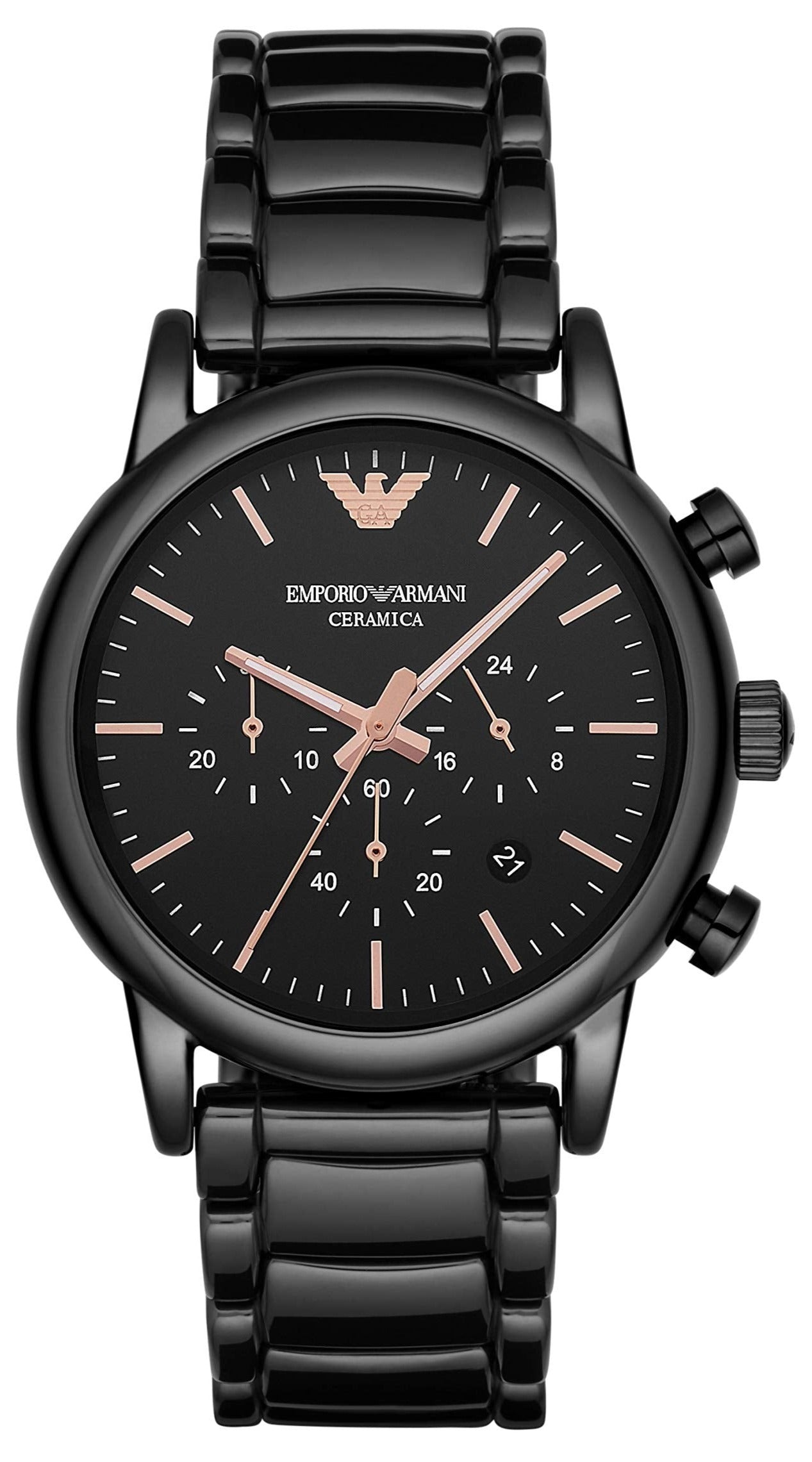 Emporio Armani Luigi Ceramic Chronograph Black Dial Black Steel Strap Watch For Men - AR1509