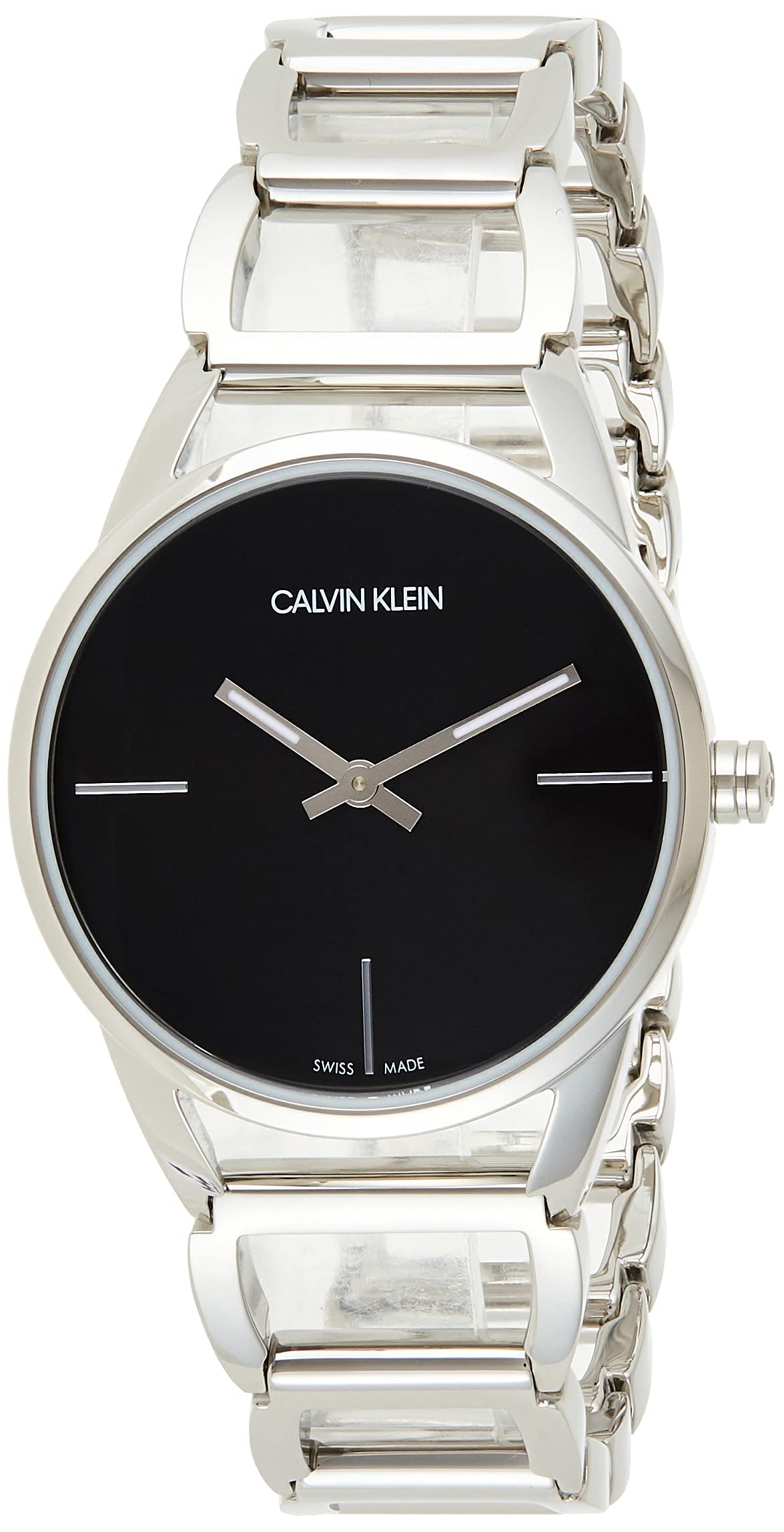 Calvin Klein Stately Black Dial Silver Steel Strap Watch for Women - K3G23121