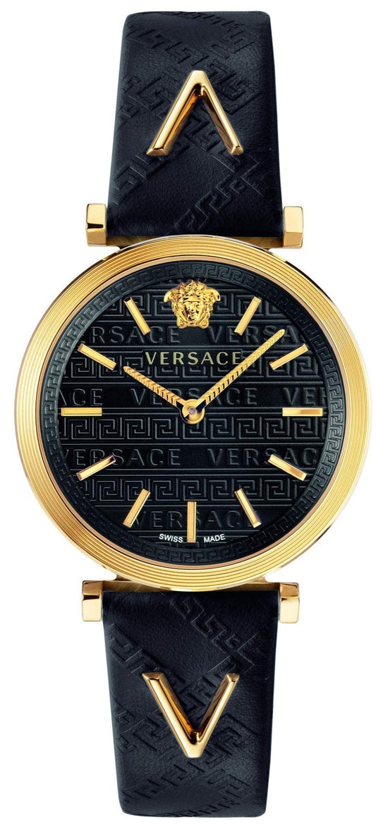 Versace V-Twist Black Dial Black Leather Strap Watch for Women - VELS00619