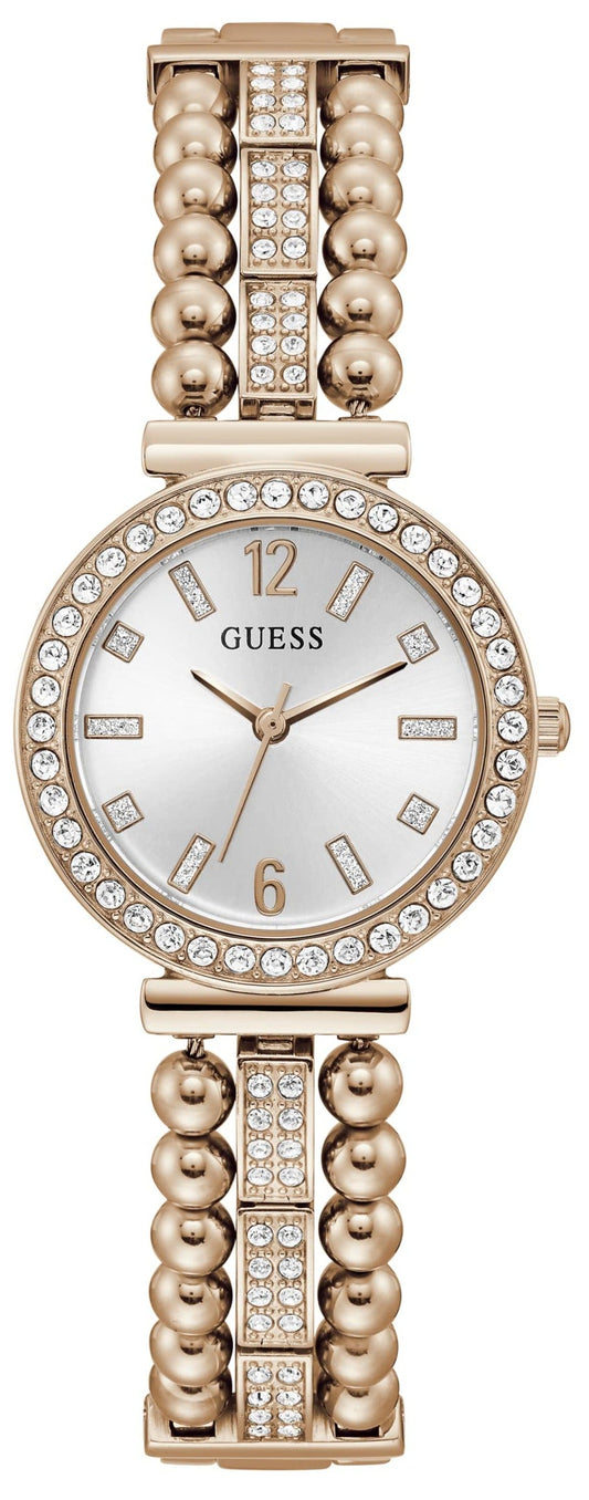 Guess Gala Diamonds Silver Dial Gold Steel Strap Watch for Women - GW0401L3