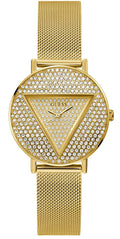 Guess Iconic Diamonds Gold Dial Gold Mesh Bracelet Watch For Women - GW0477L2