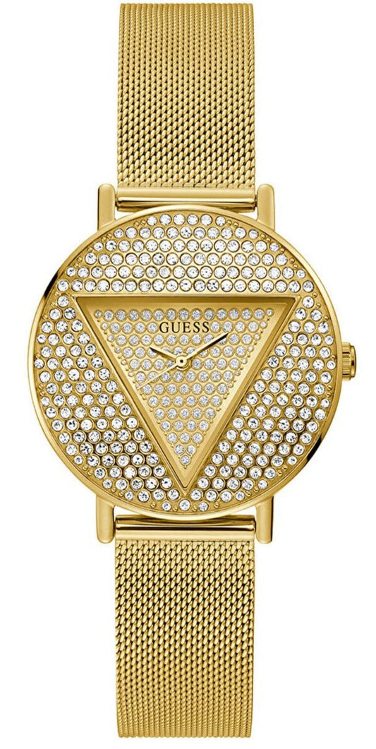 Guess Iconic Diamonds Gold Dial Gold Mesh Bracelet Watch For Women - GW0477L2