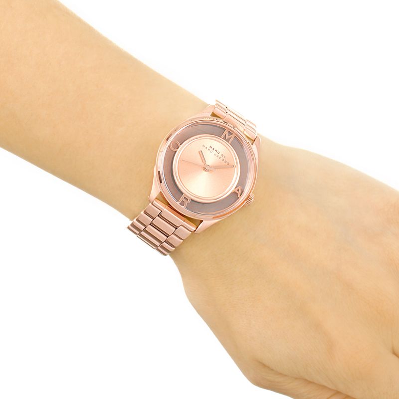 Marc Jacobs Tether Rose Gold Transparent Dial Stainless Steel Strap Watch for Women - MBM3414