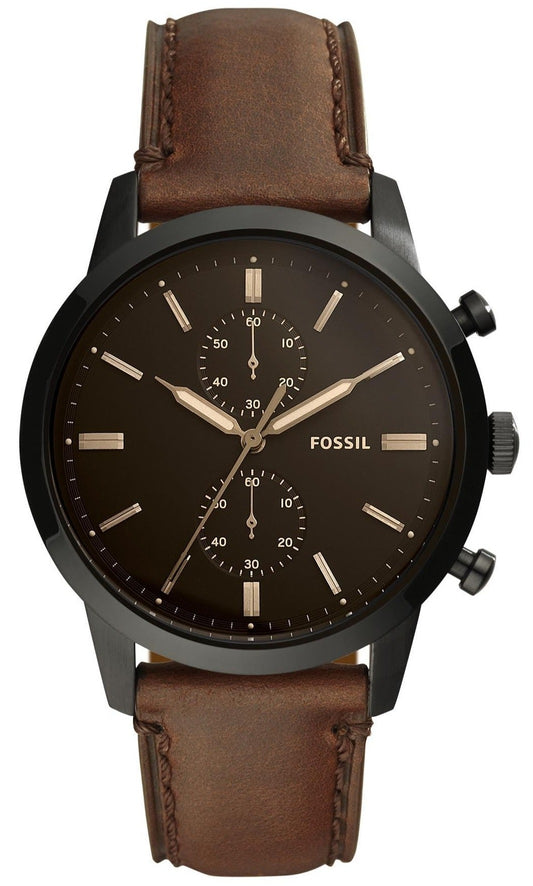 Fossil Townsman Chronograph Black Dial Brown Leather Strap Watch for Men - FS5437