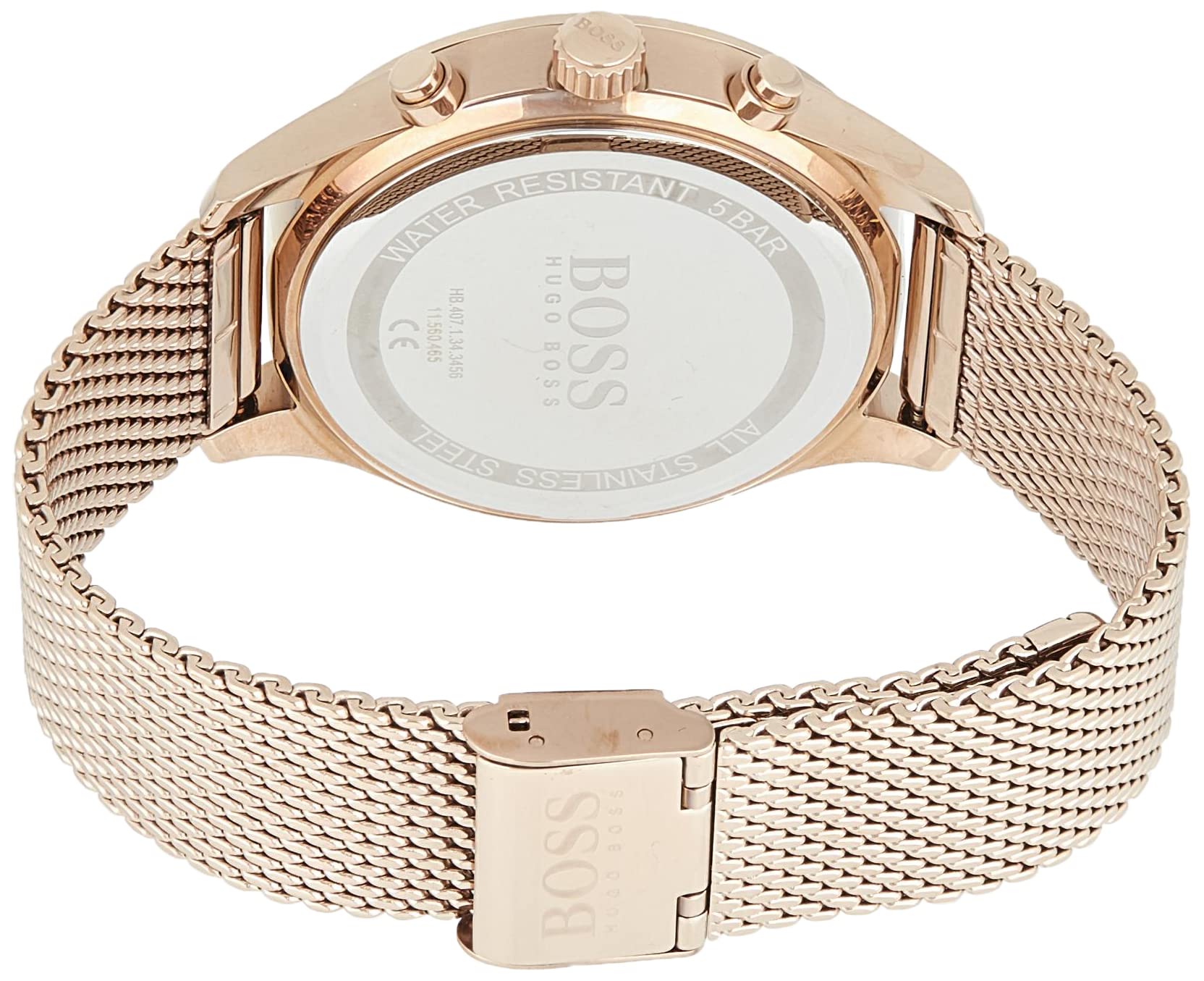 Hugo Boss Associate Black Dial Rose Gold Mesh Bracelet Watch for Men - 1513806