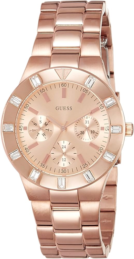 Guess Glisten Multifunction Quartz Rose Gold Dial Rose Gold Steel Strap Watch For Women - W16017L1