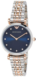 Emporio Armani Gianni T Bar Blue Dial Two Tone Steel Strap Watch For Women - AR11092