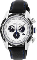 Versace V-Ray Quartz Silver Dial Black Leather Strap Watch for Men - VDB010014