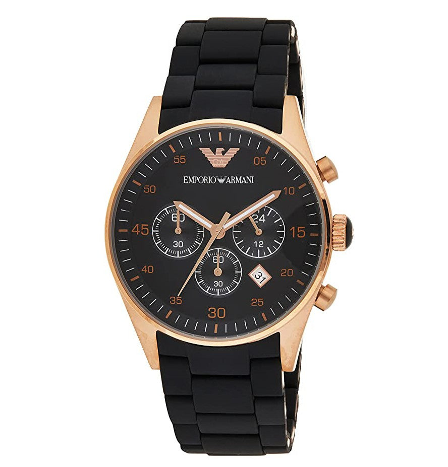 Emporio Armani Sportivo Chronograph Black Dial Black Steel Strap Watch For Men - AR5905