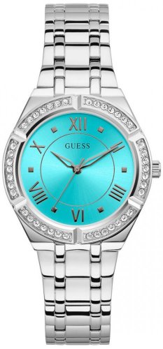 Guess Cosmo Diamonds Turquoise Dial Silver Steel Strap Watch for Women - GW0033L7