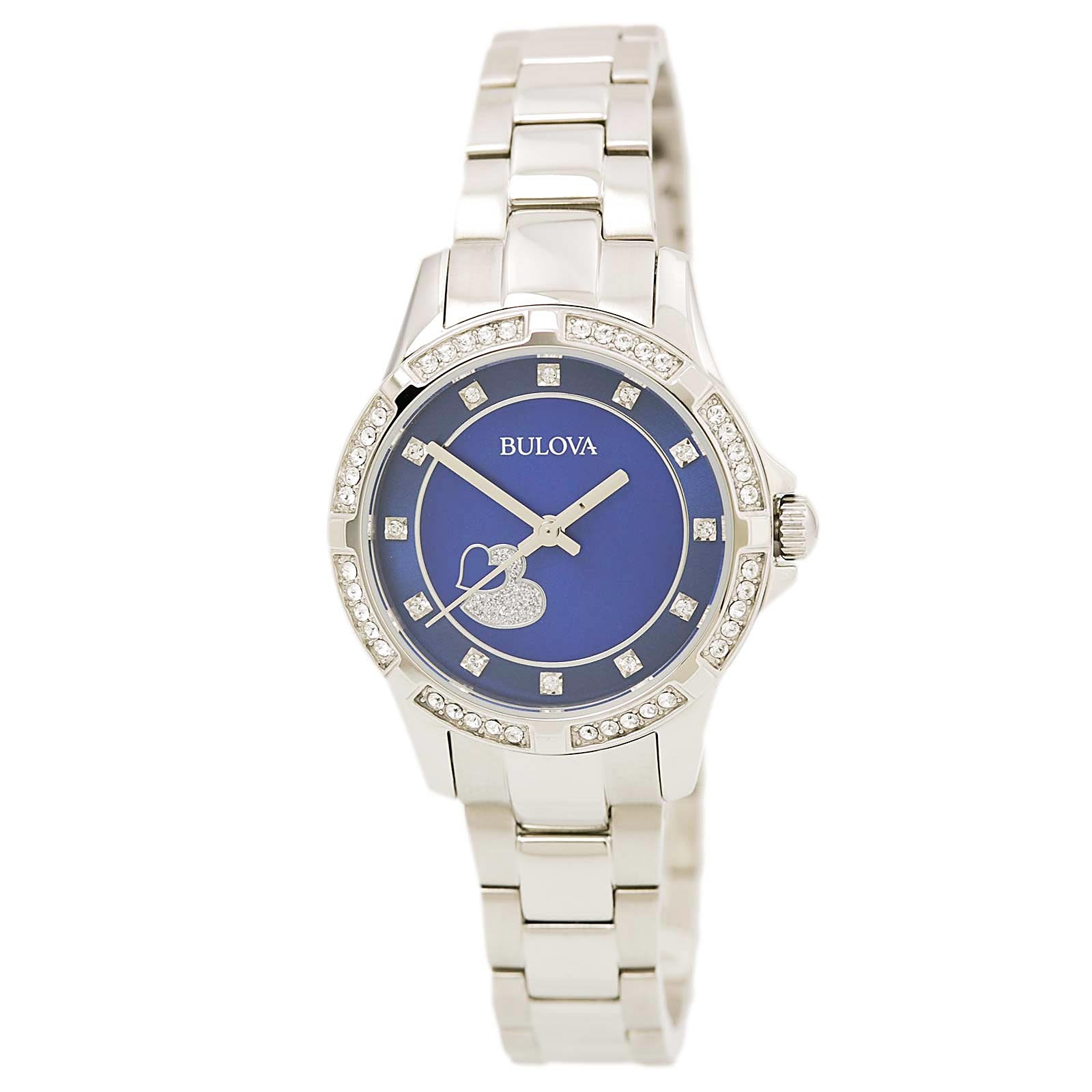 Bulova Crystal Collection Mother of Pearl Blue Dial Silver Steel Strap Watch for Women - 96L238