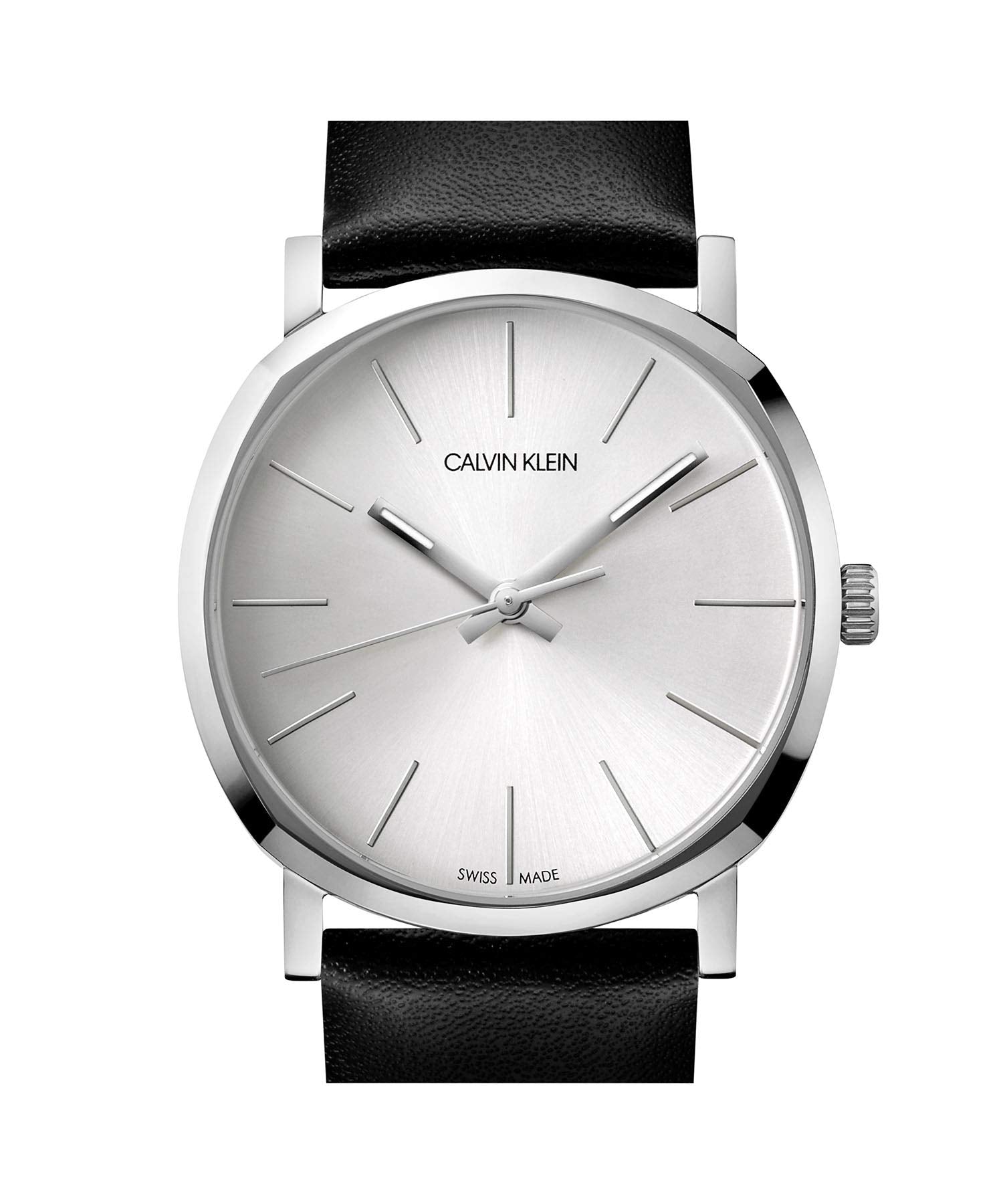 Calvin Klein Posh Silver Dial Black Leather Strap Watch for Men - K8Q311C6