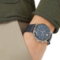 Emporio Armani Aviator Chronograph Blue Dial Blue Leather Strap Watch For Men - AR11105