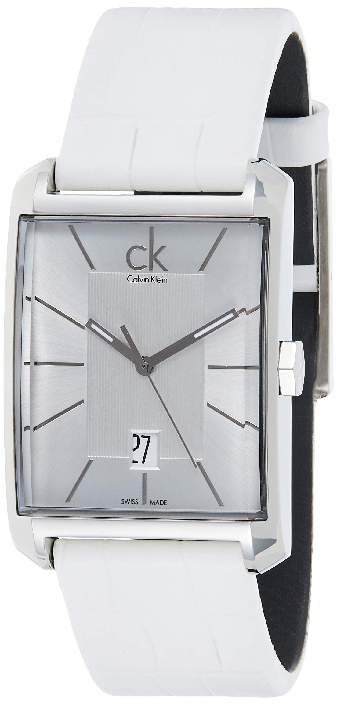 Calvin Klein Window White Dial White Leather Strap Watch for Men - K2M21120