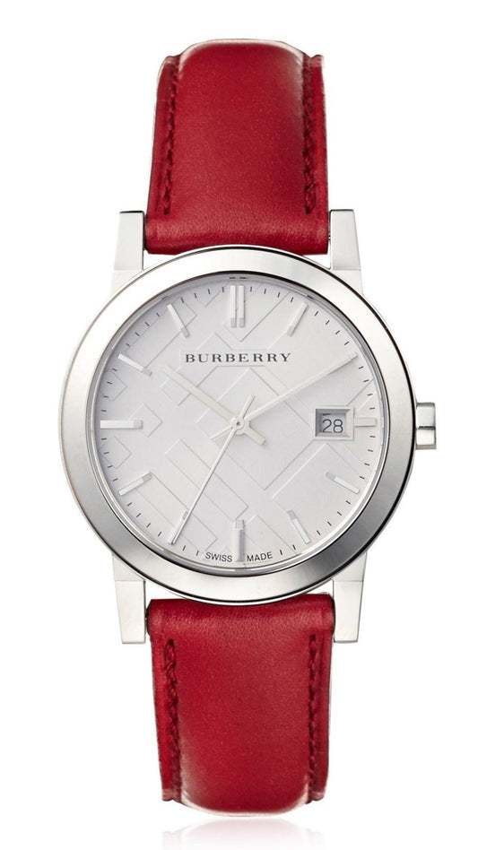 Burberry The City Silver Dial Maroon Leather Strap Watch for Women - BU9129