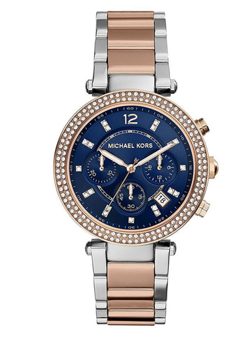 Michael Kors Parker Blue Dial Two Tone Steel Strap Watch for Women - MK6141