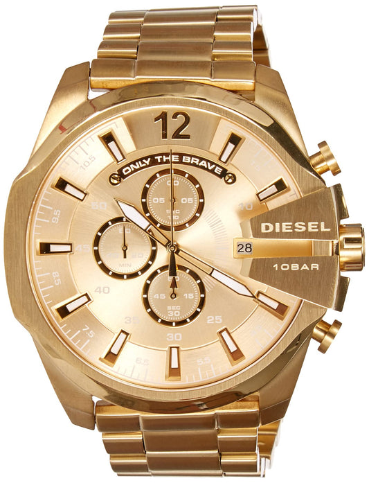 Diesel Mega Chief Gold Dial Gold Stainless Steel Chronograph Watch For Men - DZ4360