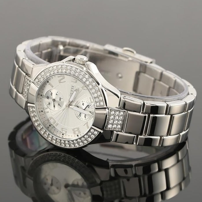 Guess Mini Prism Diamonds Silver Dial Silver Steel Strap Watch for Women - W12638L1