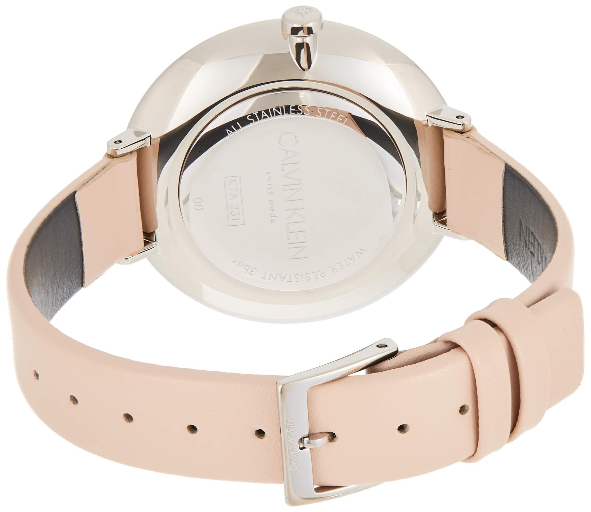 Calvin Klein Rise White Beige Dial Beige Leather Strap Watch for Women - K7A231XH