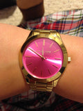 Michael Kors Slim Runway Pink Dial Rose Gold Steel Strap Watch for Women - MK3264