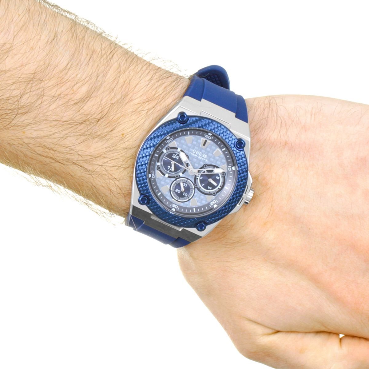 Guess Legacy Grey Dial Blue Silicone Strap Watch For Men - W1049G1