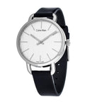 Calvin Klein Even Silver Black Leather Strap Watch for Women - K7B231C6