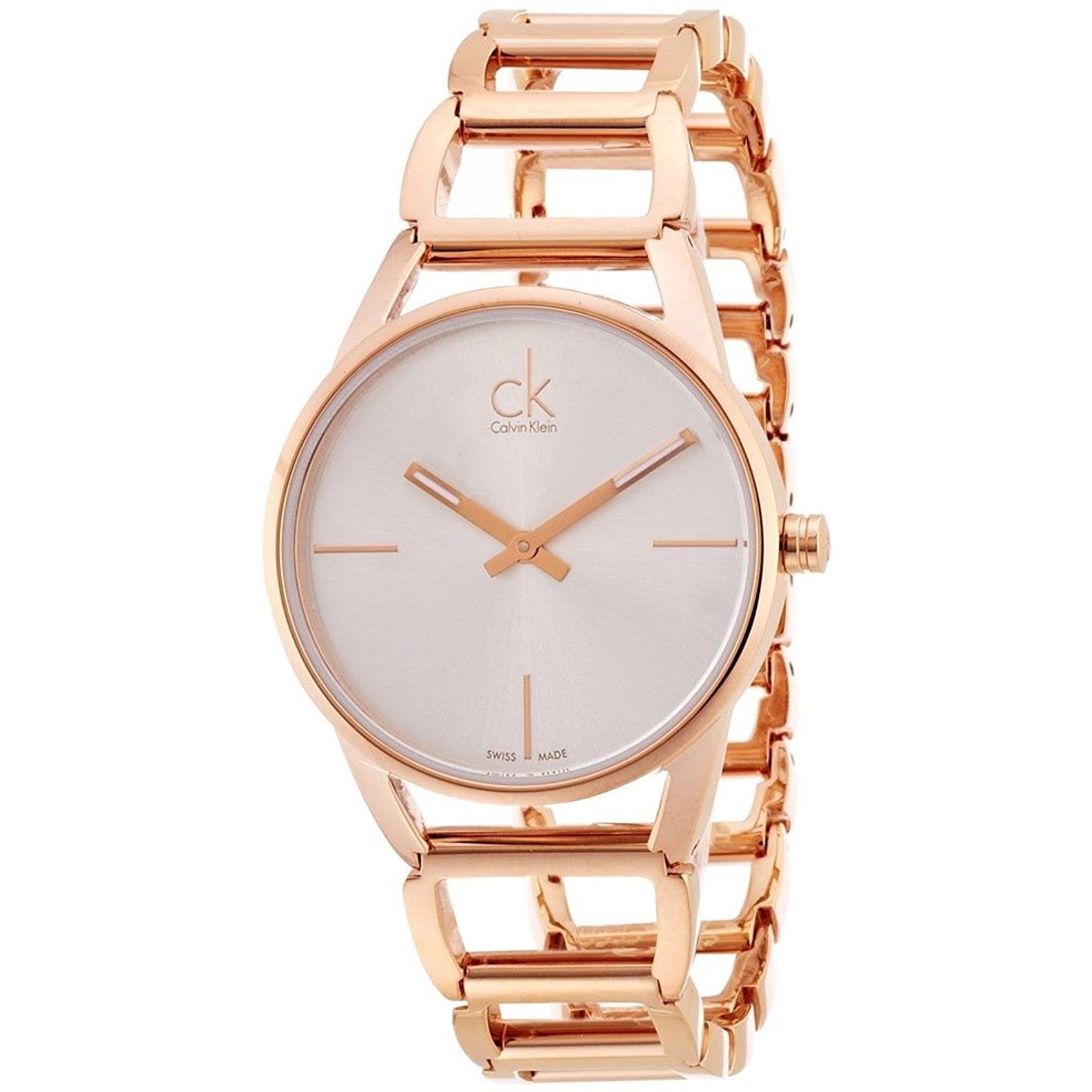 Calvin Klein Stately White Dial Rose Gold Steel Strap Watch for Women - K3G23626