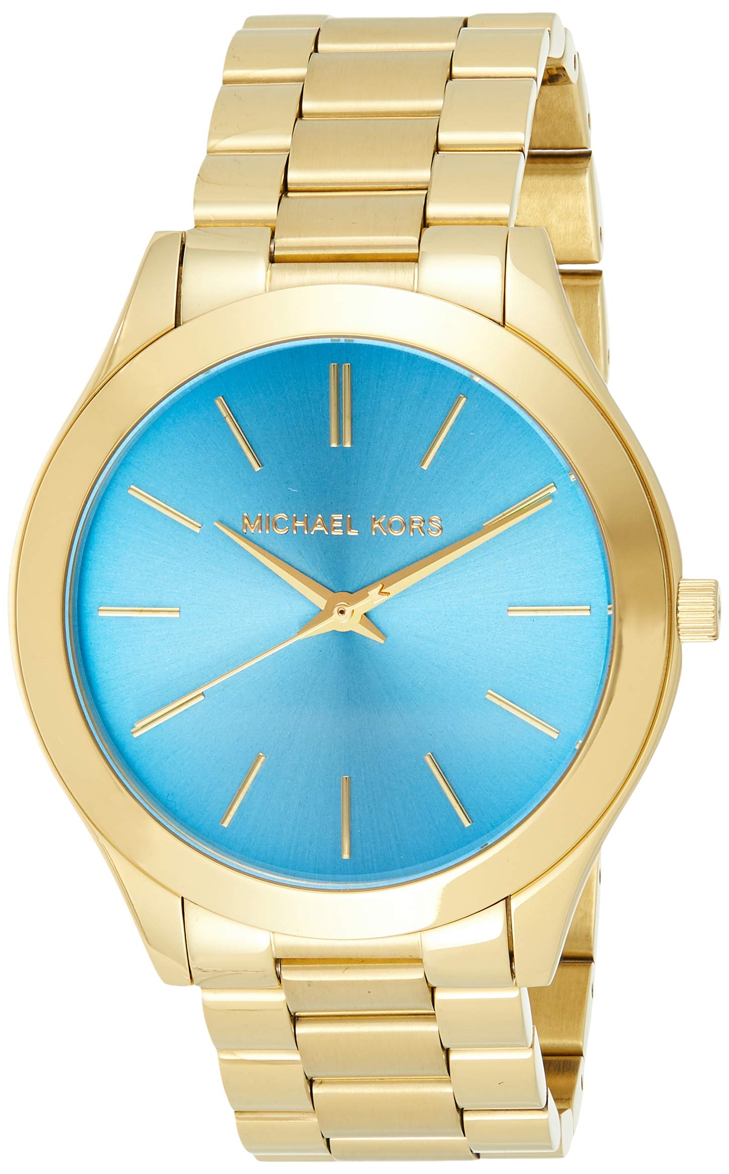 Michael Kors Slim Runway Blue Dial Gold Steel Strap Watch for Women - MK3265