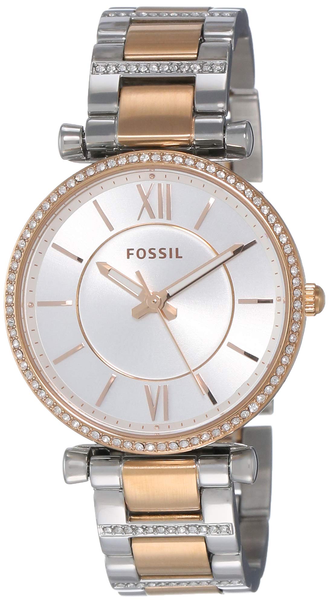 Fossil Carlie Silver Dial Two Tone Steel Strap Watch for Women - ES4342