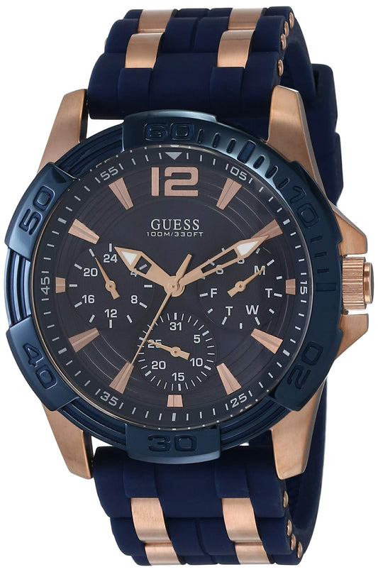 Guess Oasis Blue Dial Blue & Rose Gold Stainless Steel Strap Watch For Men - W0366G4