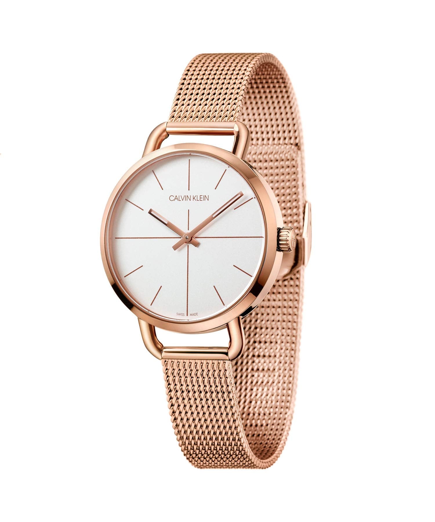 Calvin Klein Even White Dial Rose Gold Mesh Bracelet Watch for Women - K7B23626