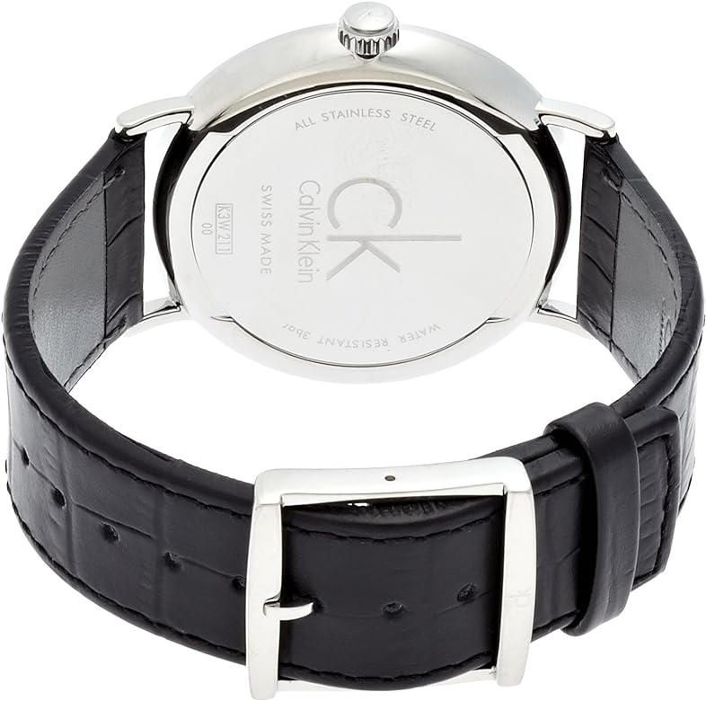 Calvin Klein Surround Silver Dial Black Leather Strap Watch for Men - K3W211C6