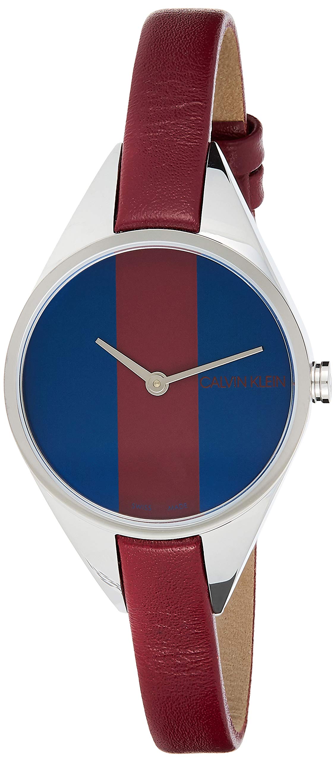 Calvin Klein Rebel Blue Dial Maroon Leather Strap Watch for Women - K8P231UN