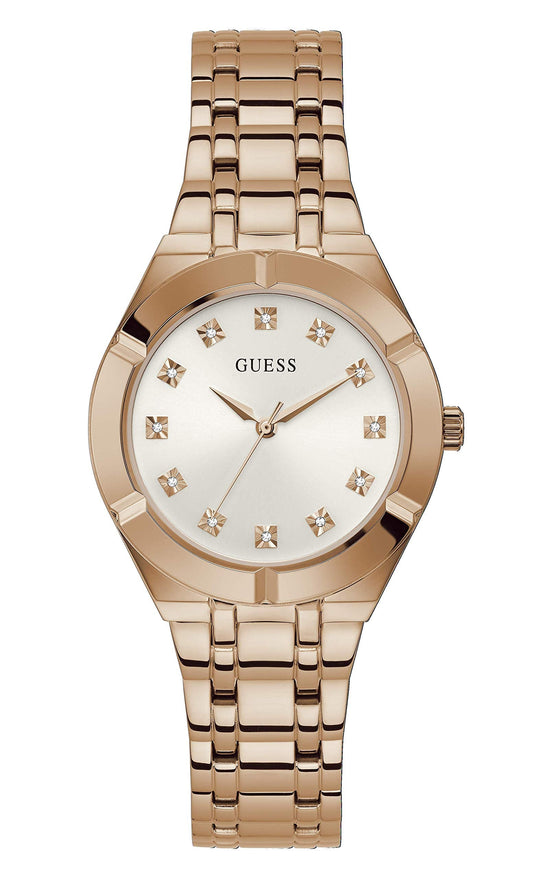 Guess Crystalline Diamonds Silver Dial Rose Gold Steel Strap Watch for Women - GW0114L3