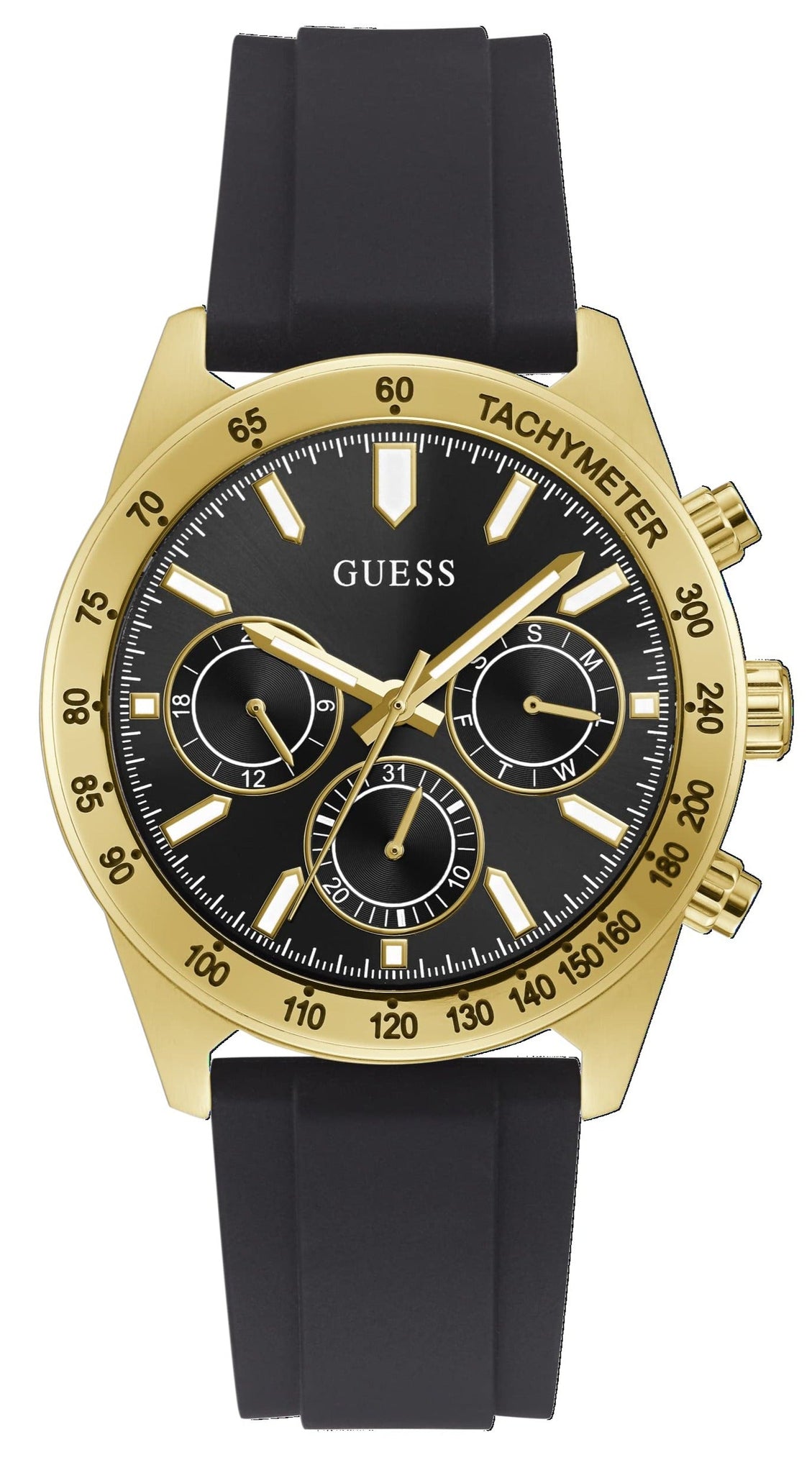 Guess Sport Multifunctional Black Dial Black Rubber Strap Watch for Men - GW0332G2