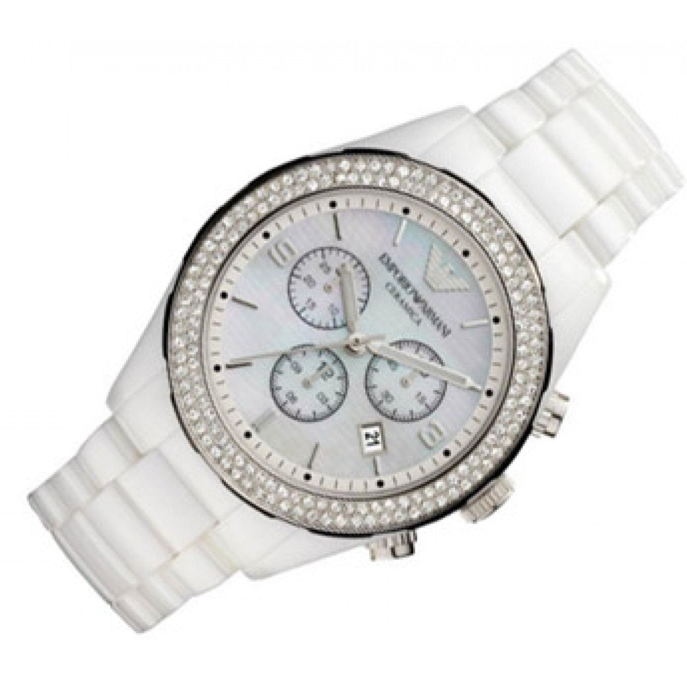 Emporio Armani Ceramica Chronograph White Dial White Ceramic Strap Watch For Women - AR1456