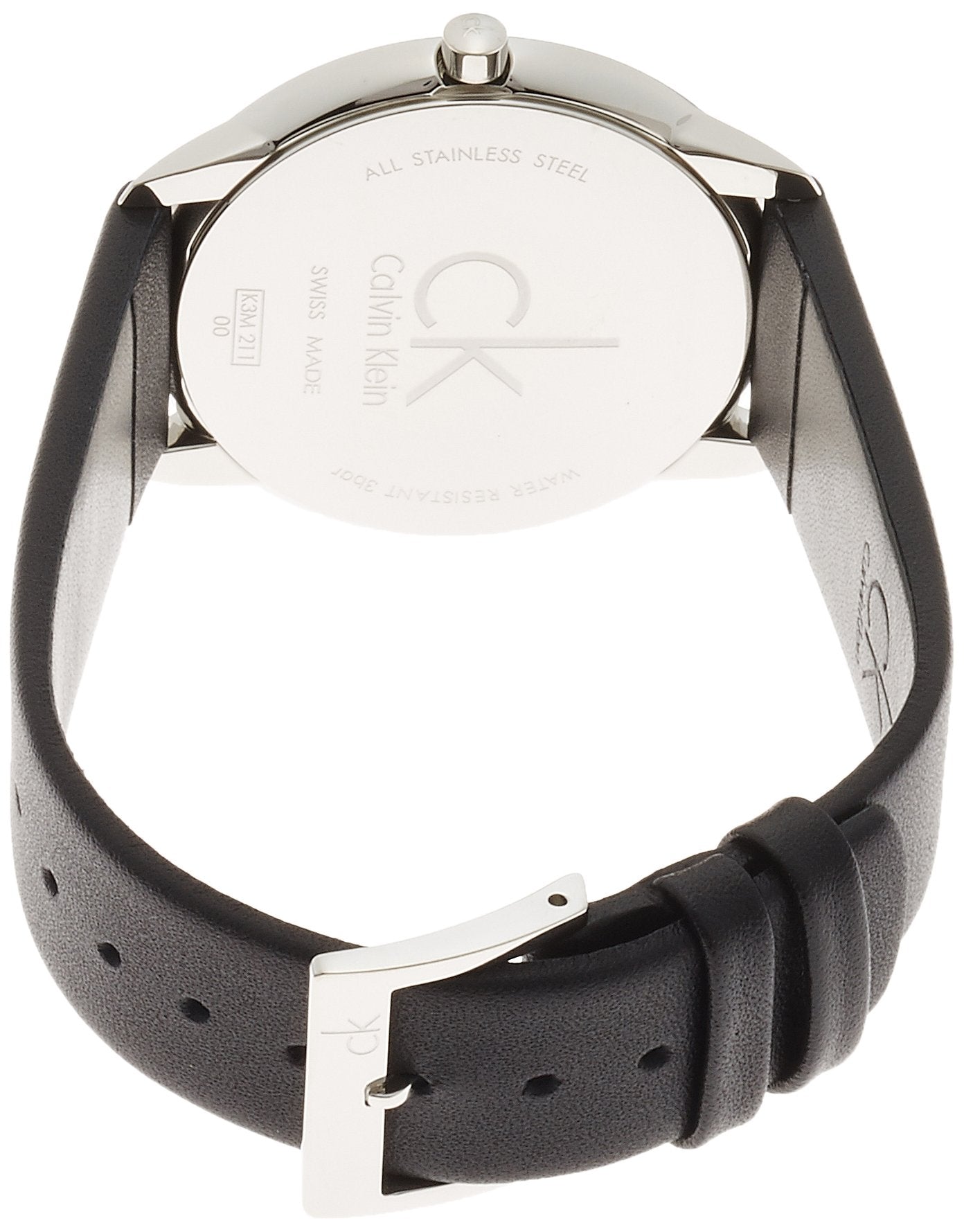 Calvin Klein Minimalist Silver Dial Black Leather Strap Watch for Men - K3M211C6