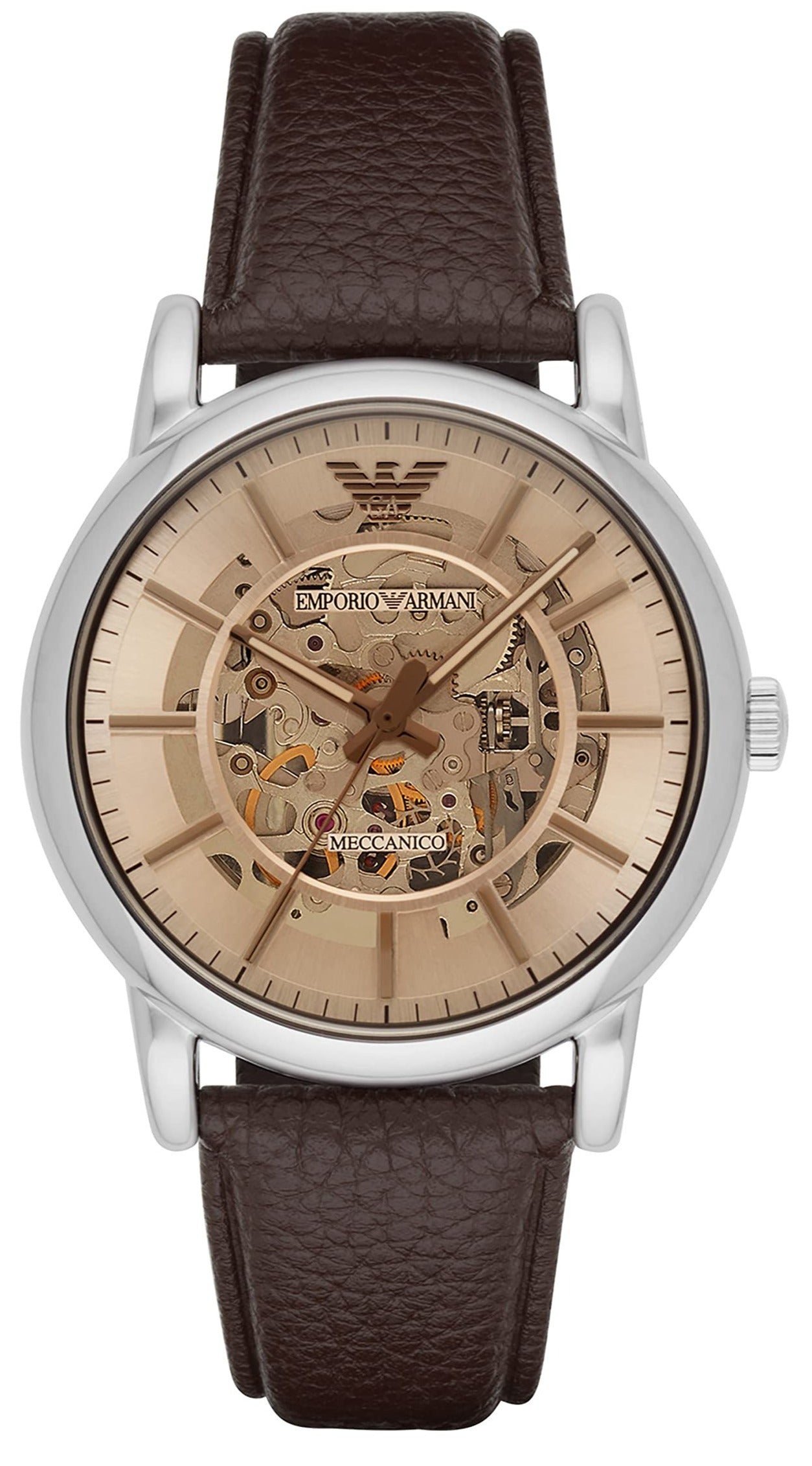 Emporio Armani Luigi Meccanico Brown Dial Brown Leather Strap Watch For Men - AR1982