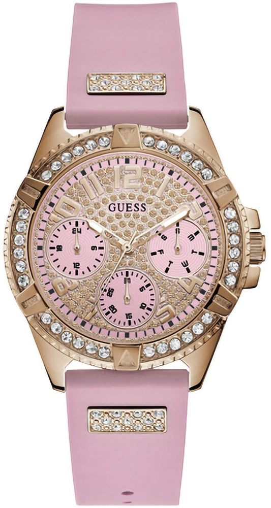 Guess Frontier Diamonds Rose Gold Dial Pink Rubber Strap Watch For Women - W1160L5