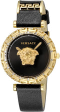 Versace Palazzo Empire Greca Black Dial Black Leather Strap Watch for Women - VEDV00119