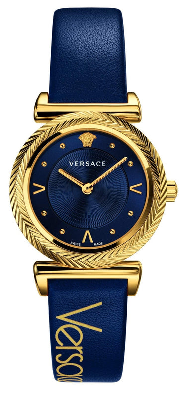 Versace Greca Blue Dial Blue Leather Strap Watch for Women - VERE00218