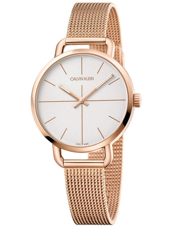 Calvin Klein Even White Dial Rose Gold Mesh Bracelet Watch for Women - K7B23626