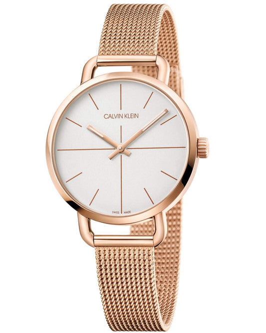 Calvin Klein Even White Dial Rose Gold Mesh Bracelet Watch for Women - K7B23626