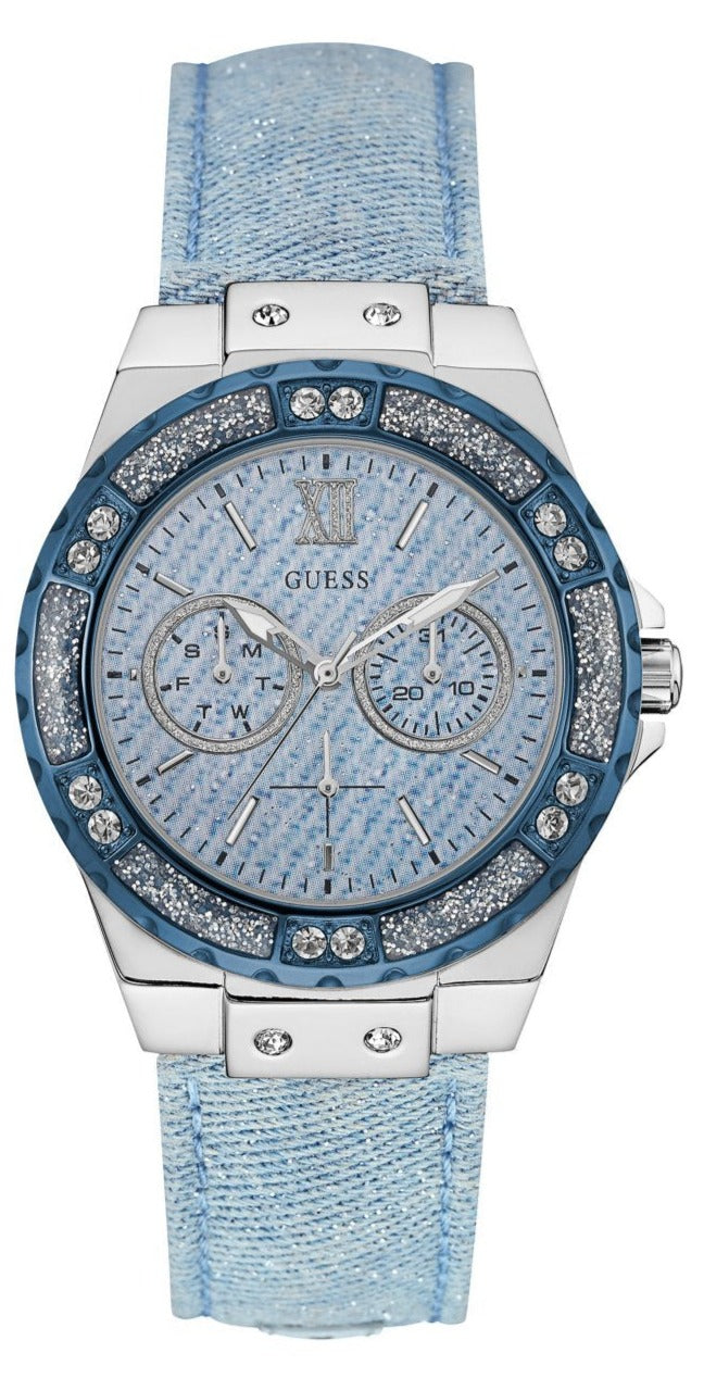 Guess Limelight Quartz Blue Dial Blue Leather Strap Watch For Men - W0775l1