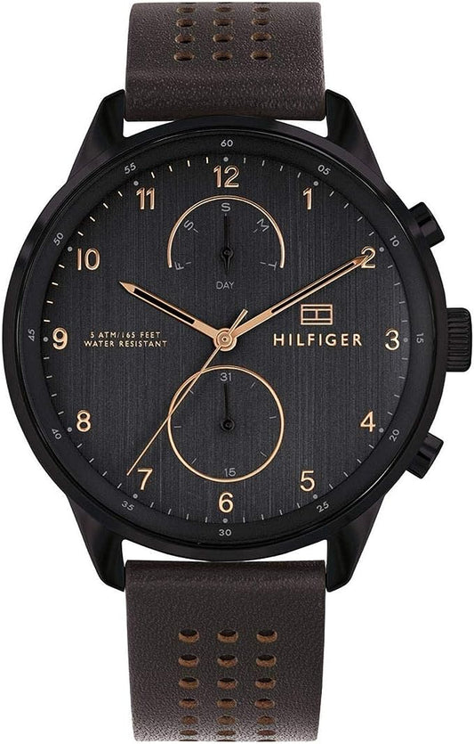 Tommy Hilfiger Chase Quartz Black Dial Brown Leather Strap Watch for Men - 1791577