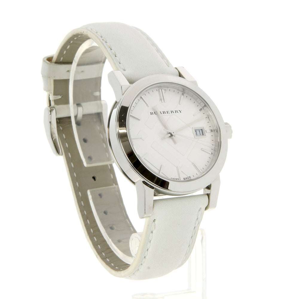 Burberry The City White Dial White Leather Strap Watch for Women - BU9128