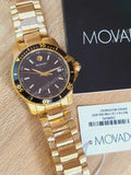 Movado Series 800 Black Dial Gold Steel Strap Watch For Men - 2600145