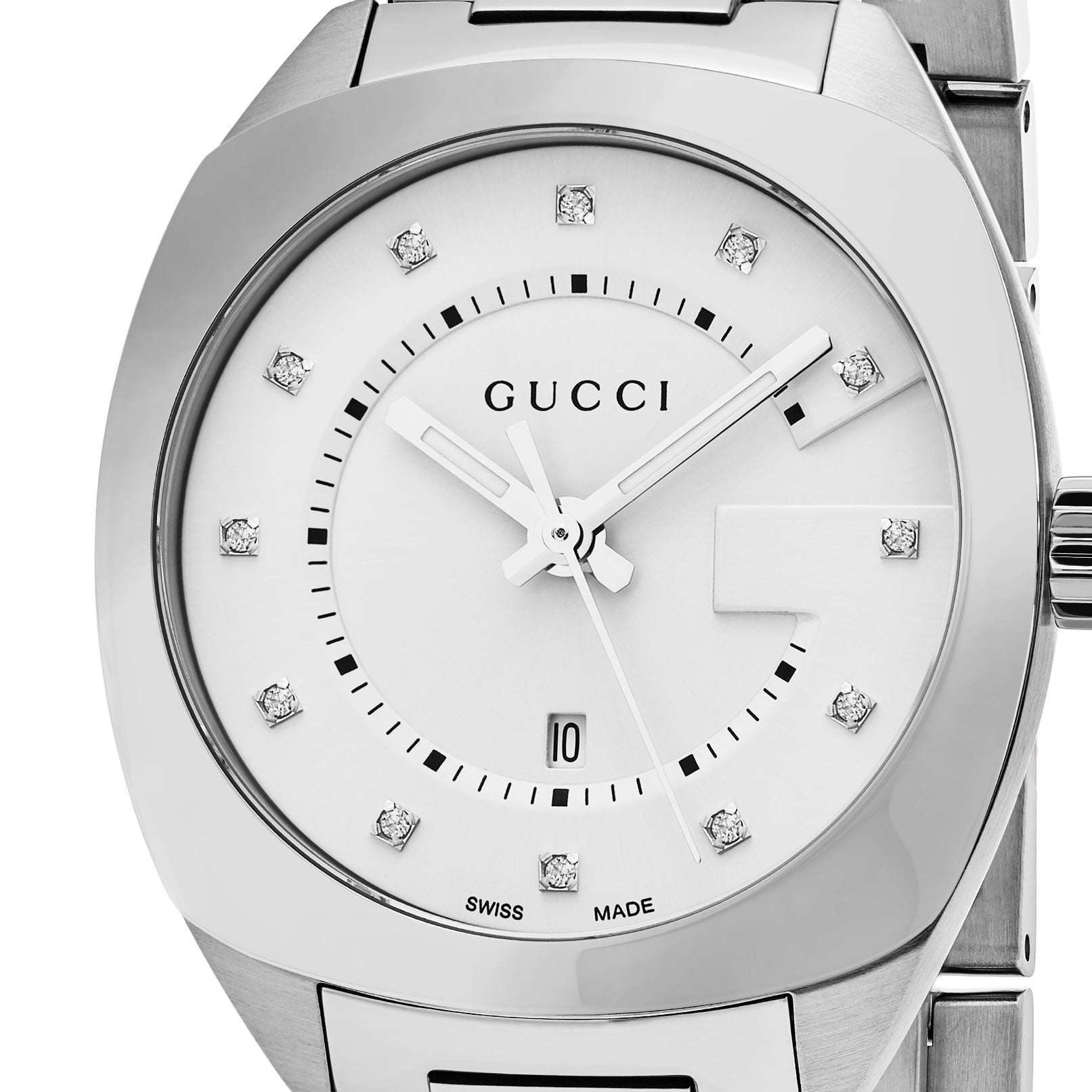 Gucci GG2570 Quartz Diamonds Silver Dial Silver Steel Strap Watch For Women - YA142403