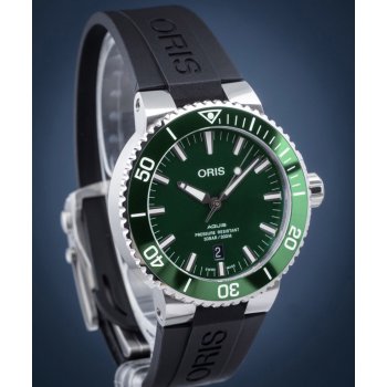 Oris Aquis Date Green Dial Black Rubber Strap Watch for Men - 0173377304157-0742464EB