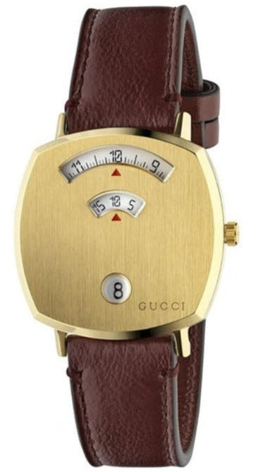 Gucci Grip Yellow Gold Dial Maroon Leather Strap Watch For Women - YA157405